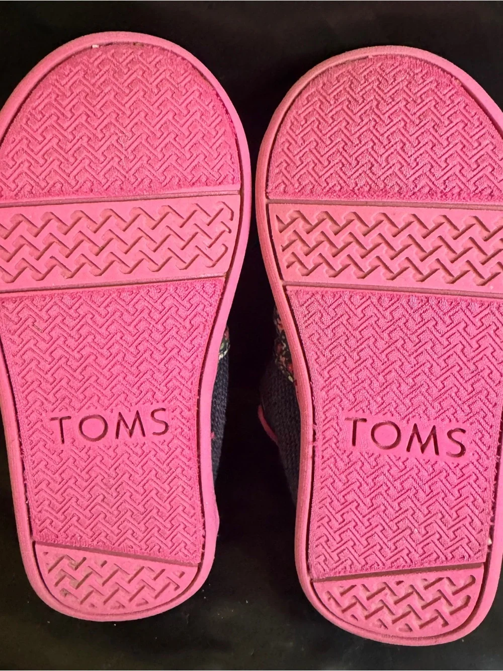 TOMS Baby Girl Navy Floral Slip-Ons with Pink Accents